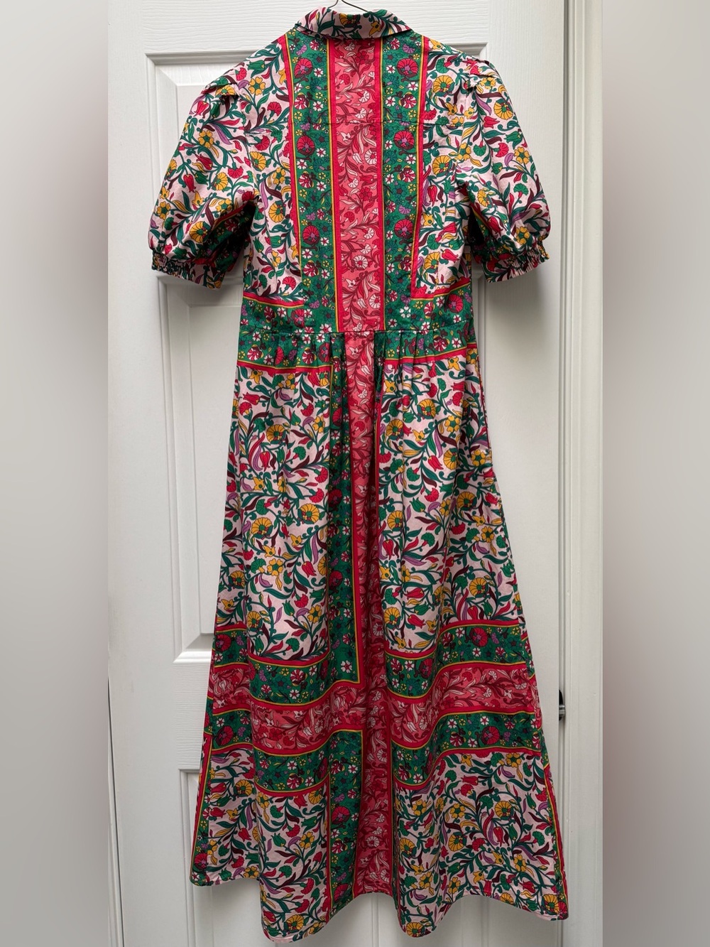 Boden Alexa Maxi Shirt Dress 100% Cotton Pink and Green Floral Dress Size 6 - Picture 2 of 4